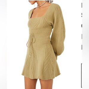 Free People Emmaline Long Sleeve Sweater Dress Size M Curly Willow NWT $168
